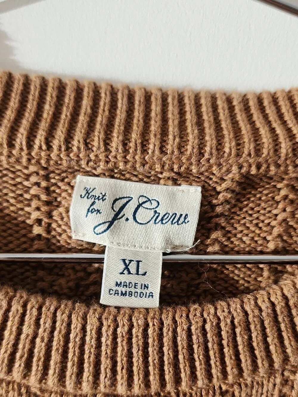 J.Crew Men's Cable-Knit Crewneck Sweater Tan Brown Size XL Preppy Classic